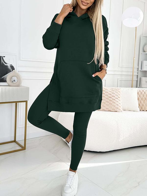 Women's solid color hoodie and lined leggings two-piece set casual minimalist spring fall outfit