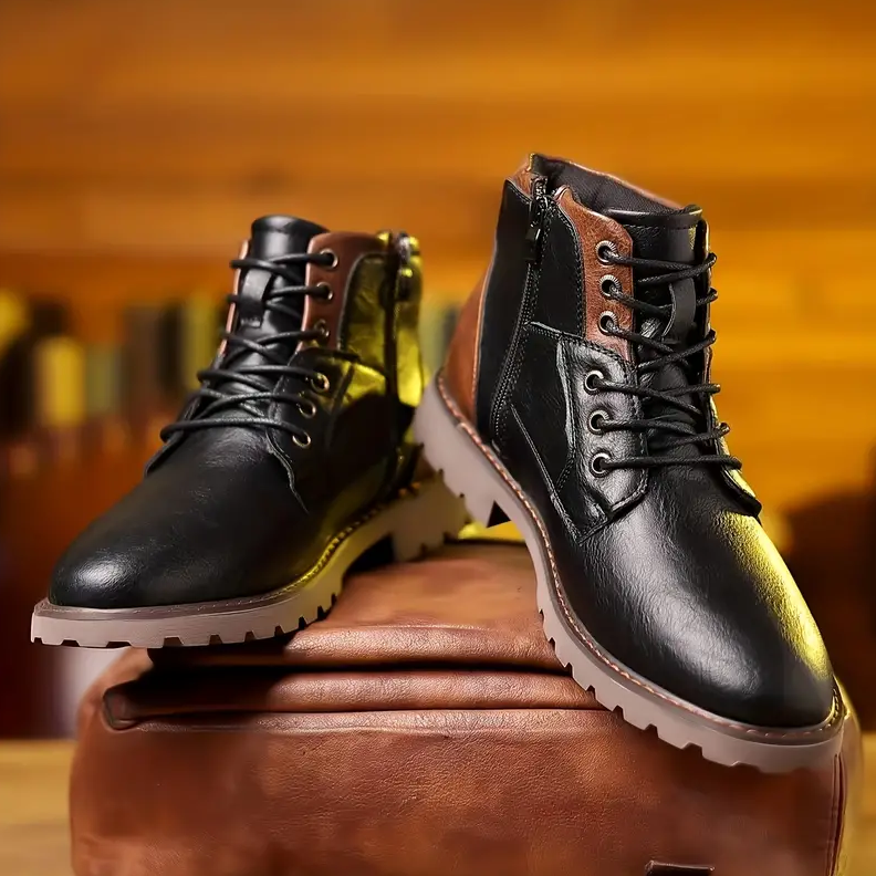 Men's brown leather rugged work boots with durable premium leather upper for work and casual wear