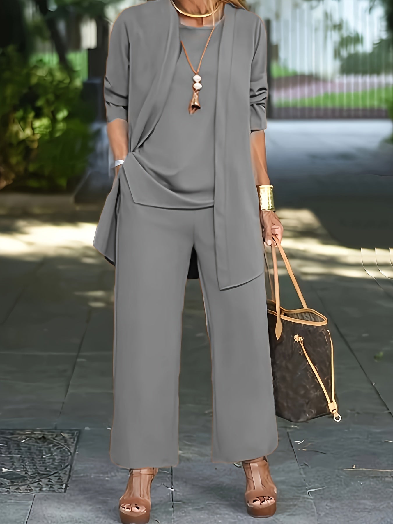Women's elegant three-piece set chic jacket top pants versatile office-to-evening polished silhouette
