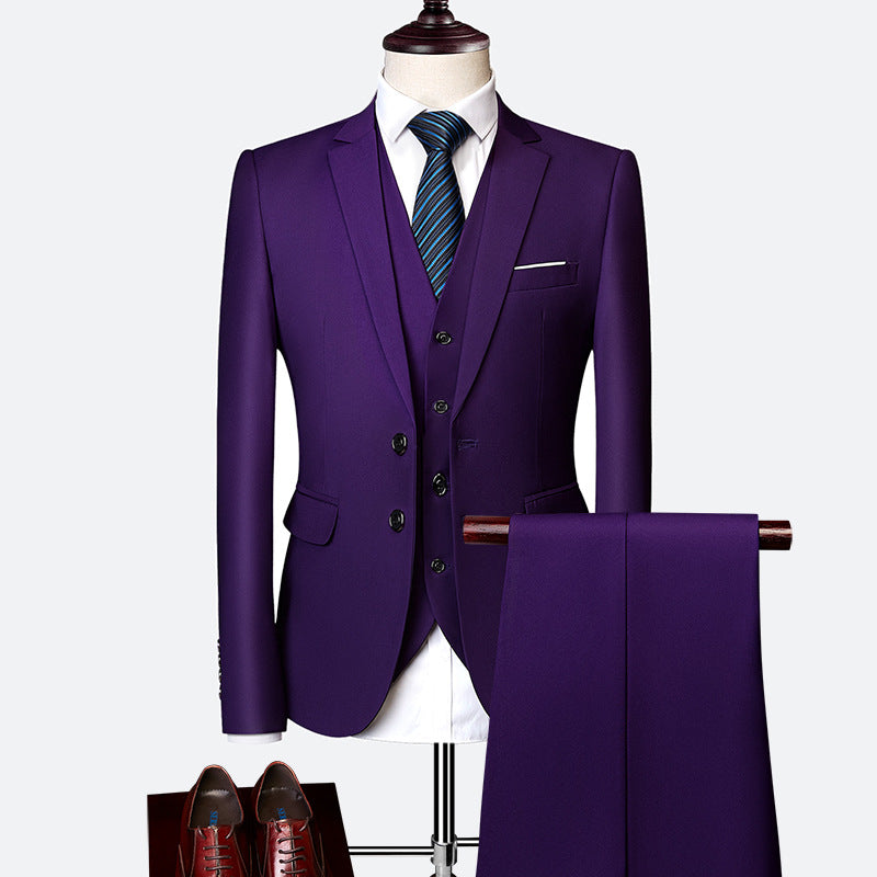 Men's 3-piece tailored fit business suit notched lapel jacket vest trousers formal set