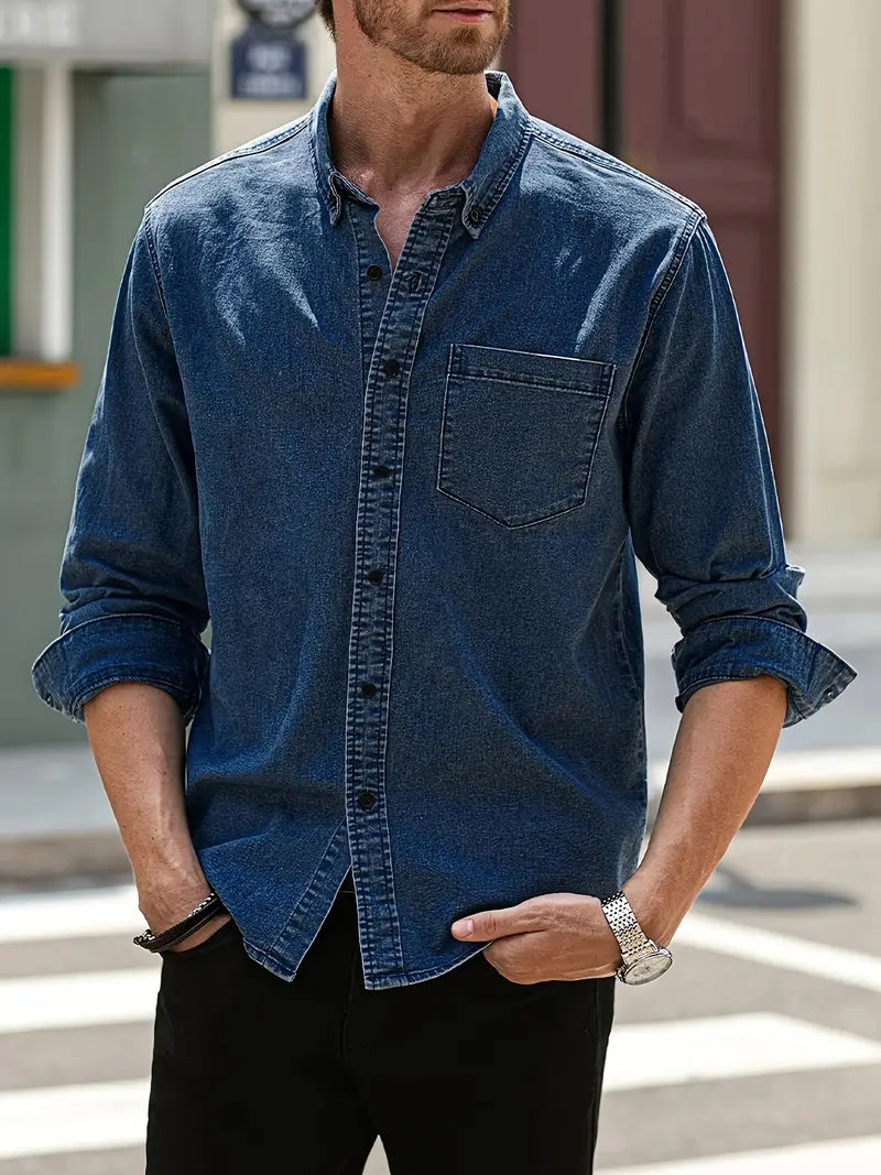 Men's Marius casual elegant denim shirt, durable breathable fabric, timeless versatile smart-casual design
