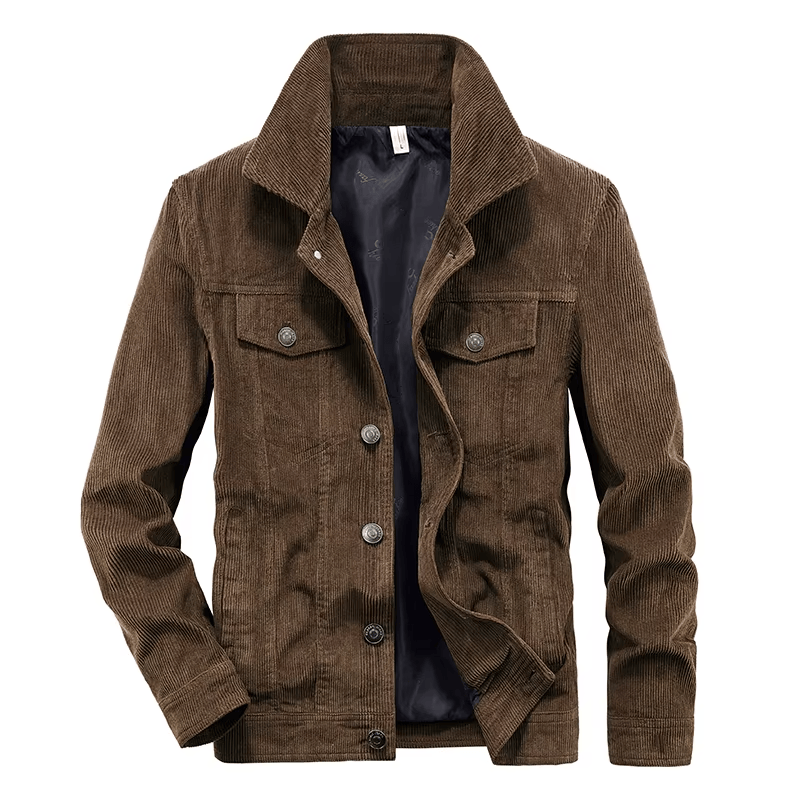Men's regular fit collared button-front jacket with chest pockets, hip-length silhouette for layering