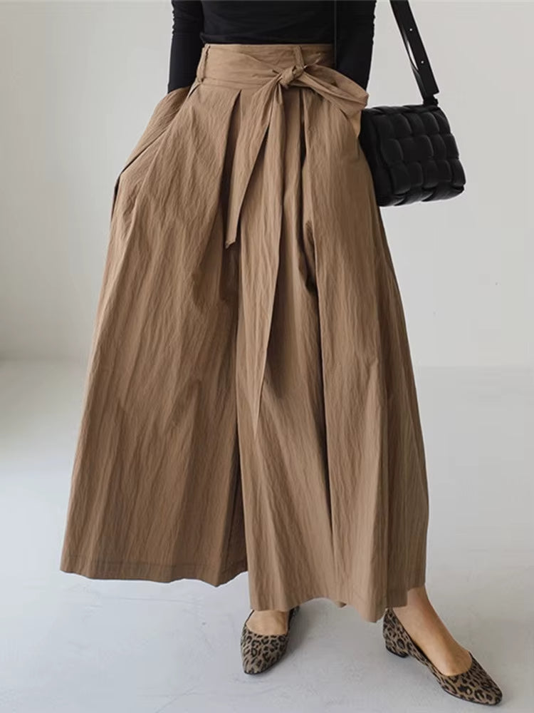 Women's wide-leg culotte pant high waist A-line silhouette with adjustable belt sculpted fit
