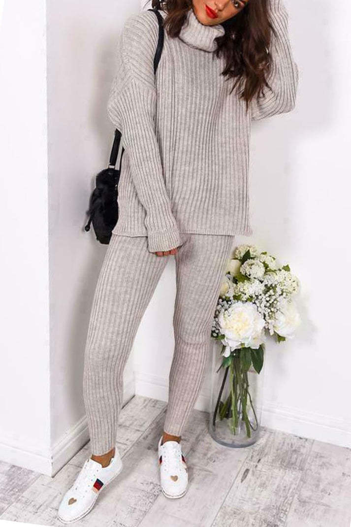 Women's cozy plush knit loungewear set with polo collar top and matching leggings soft comfort