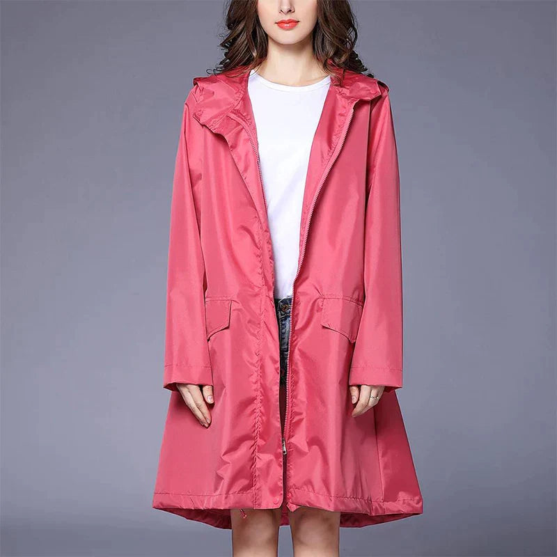 Women's pink lightweight hooded parka windproof water-resistant coat, polished everyday mid-season style