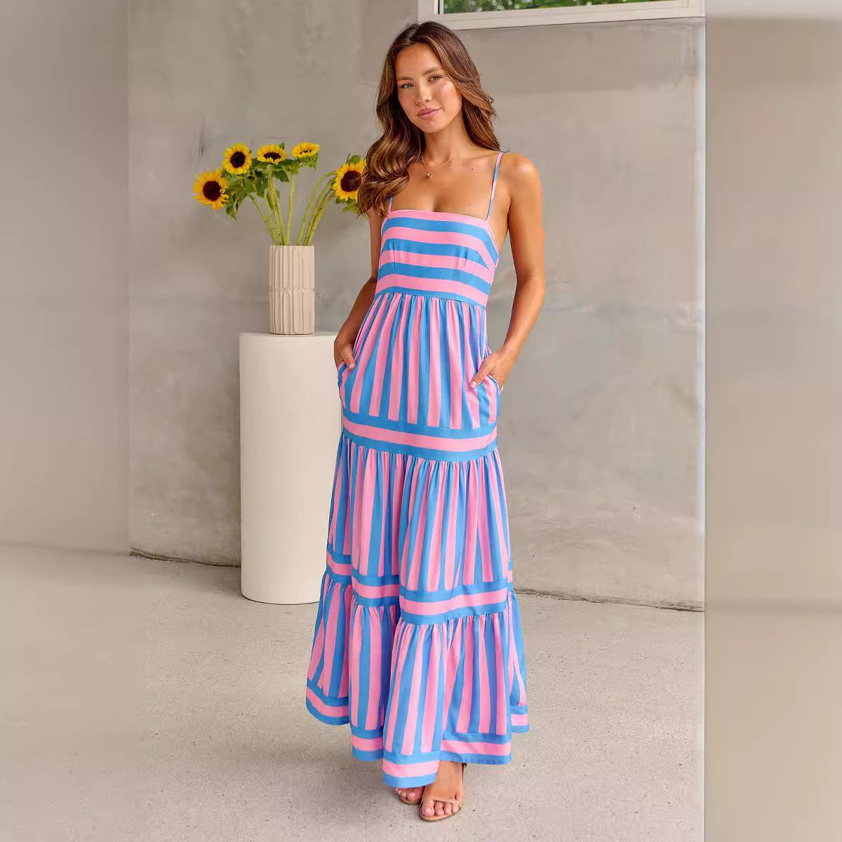 Women's candy striped summer dress in vivid multicolor, relaxed fit with all-day comfort design
