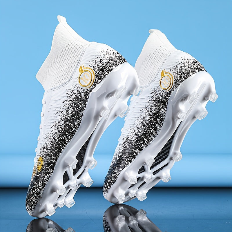 Black and green breathable soccer cleats with anti-slip outsole for outdoor professional athletes