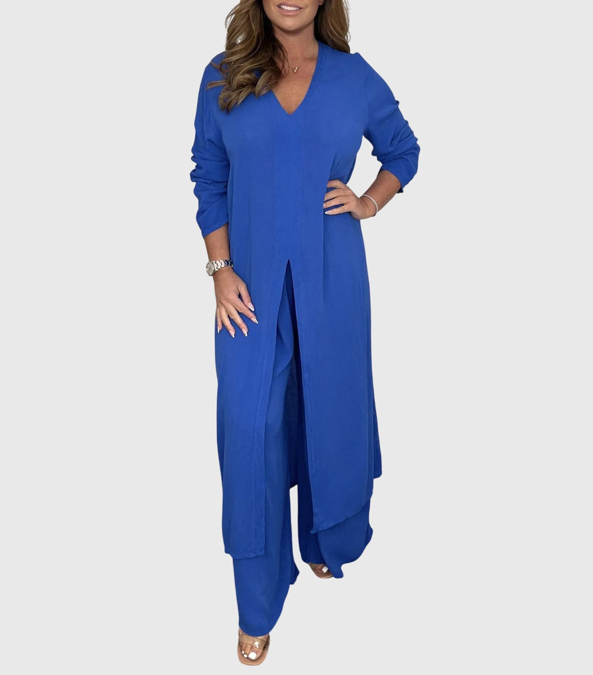 Pearl | Women's Duster Cardigan Two-Piece Set Wide Leg Pants