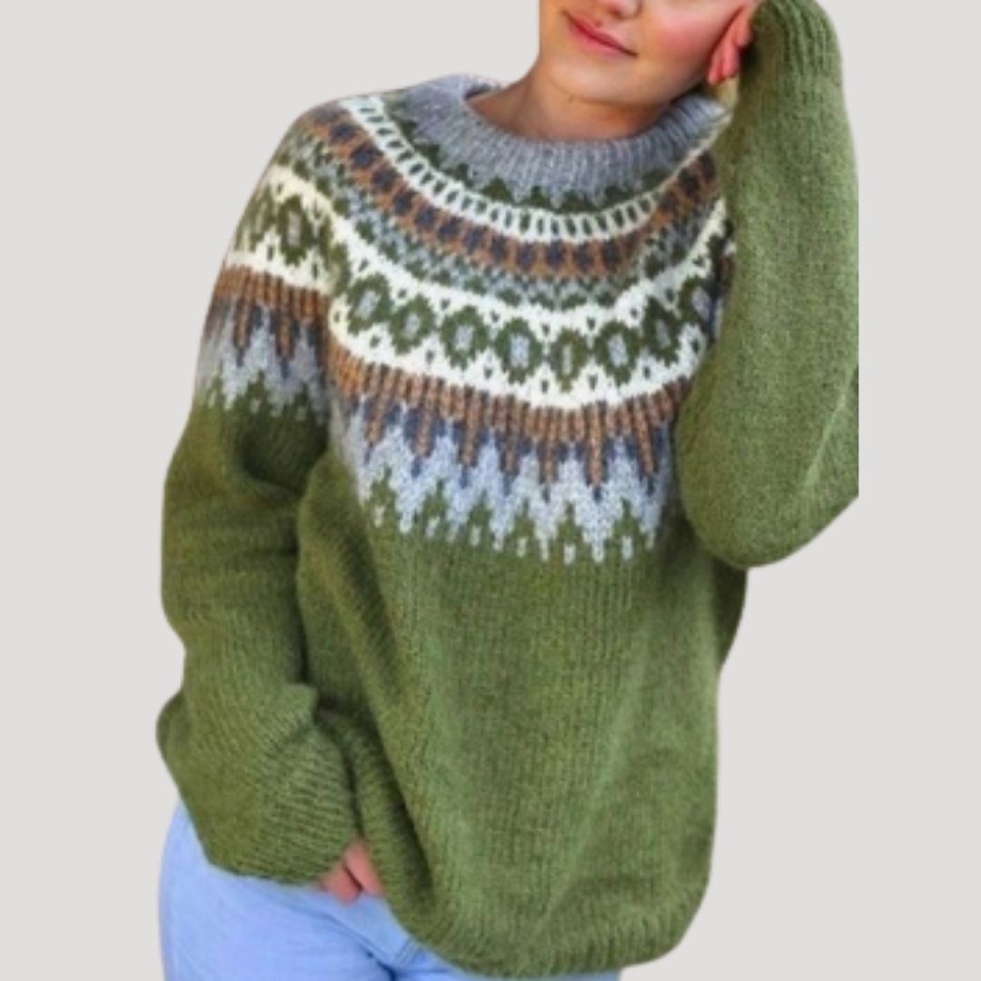 Women's spring patterned knit pullover sweater in casual relaxed fit with intricate texture for everyday comfort