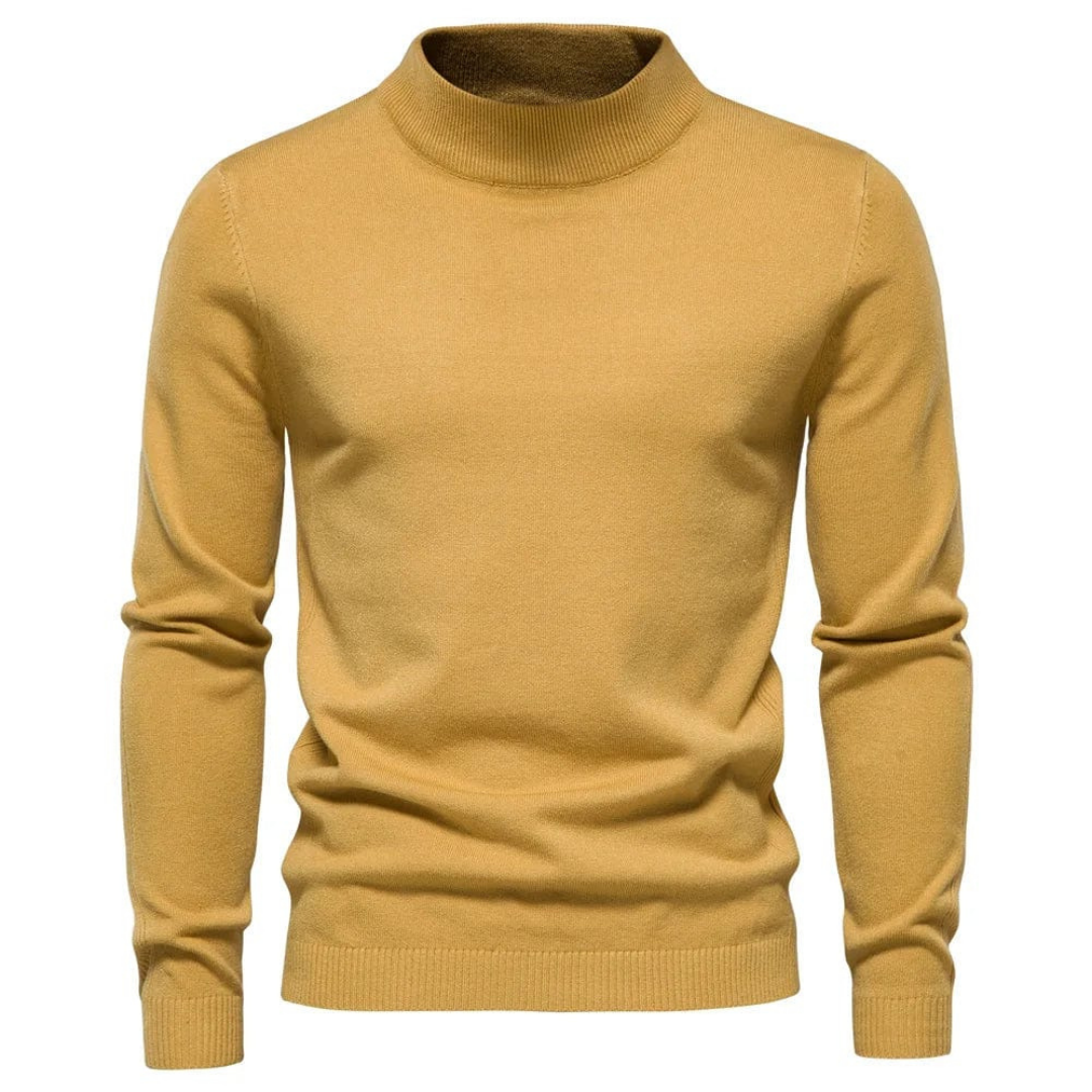 Men's ribbed knit turtleneck sweater long sleeve winter pullover in neutral warm tone