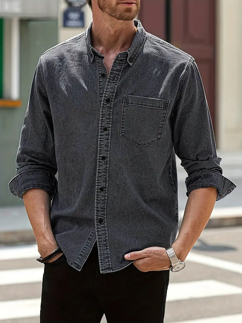 Men's Marius casual elegant denim shirt, durable breathable fabric, timeless smart-casual versatile design