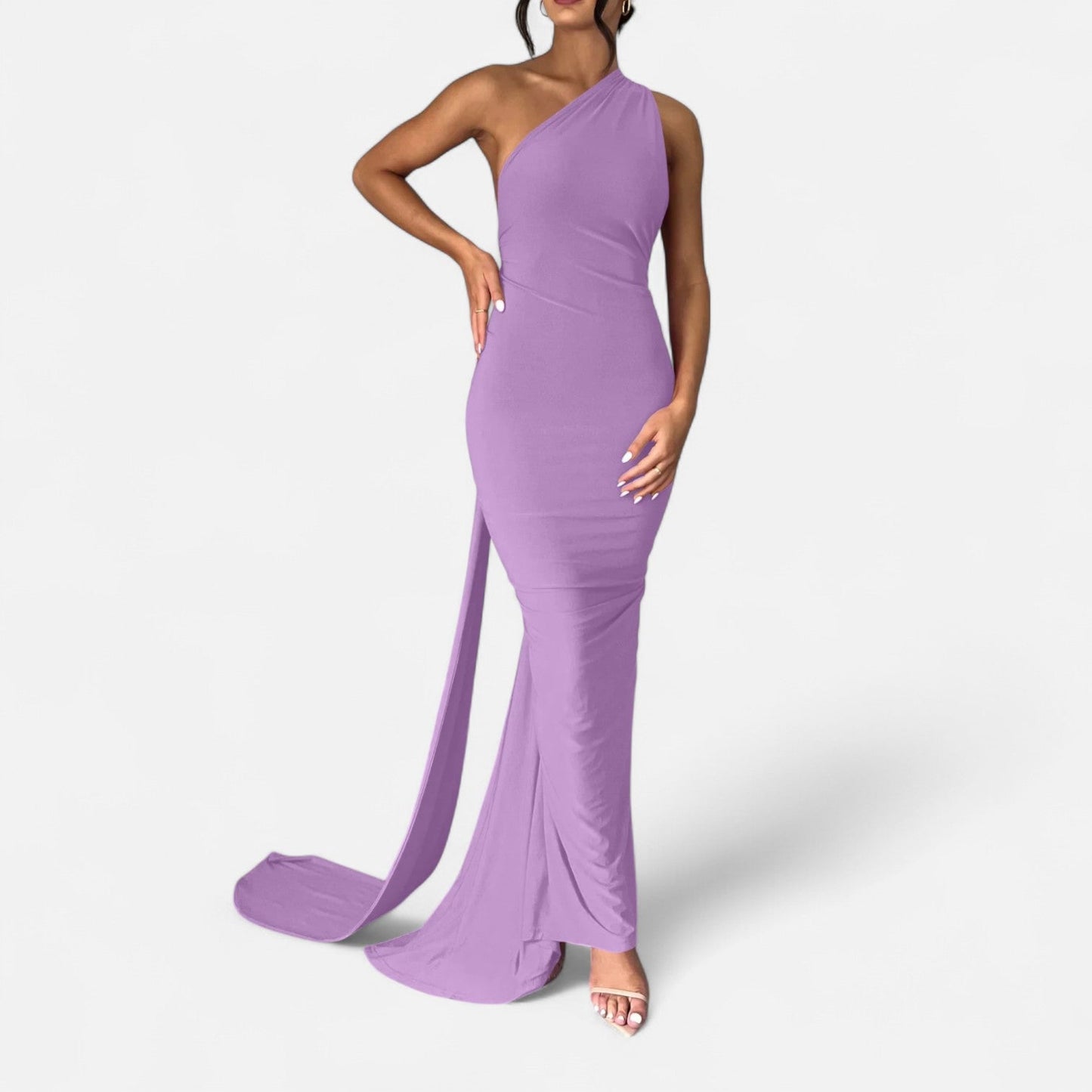 Black sleeveless scarf-tier maxi dress with figure-flattering fit for glamorous evening events