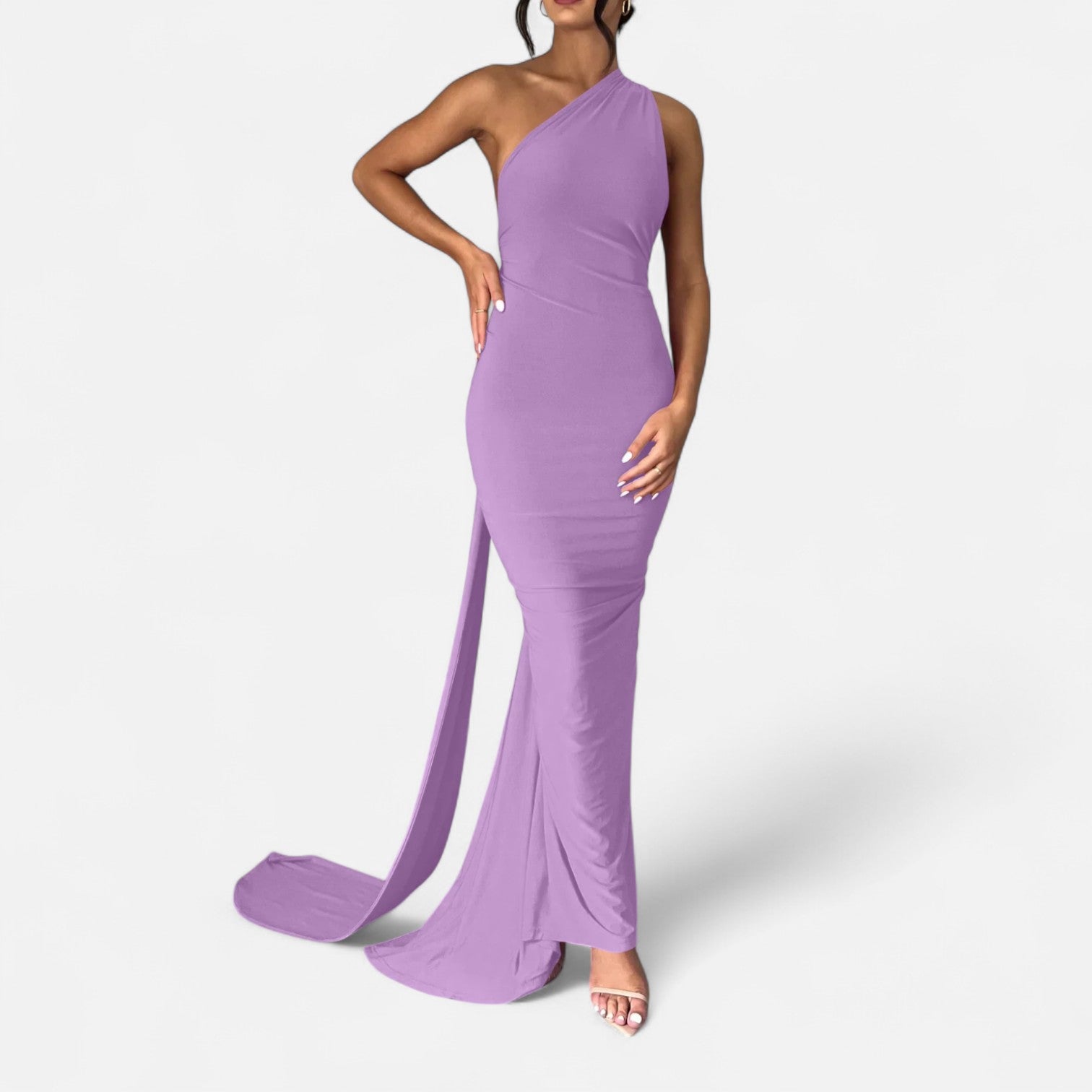 Black sleeveless scarf-tier maxi dress with figure-flattering fit for glamorous evening events