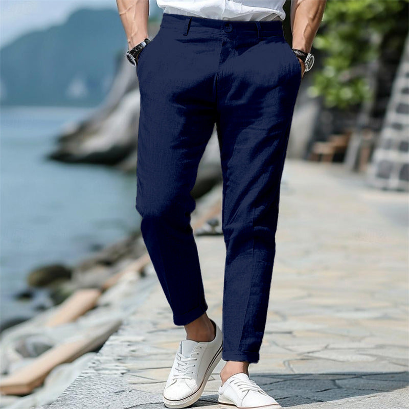 Men's straight-leg linen pants breathable lightweight fabric timeless summer style warm days