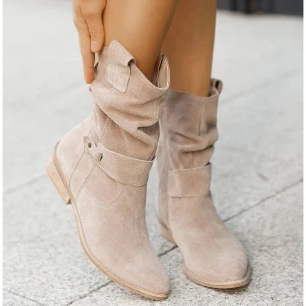 Women's brown mid-calf winter boots relaxed silhouette, chic everyday casual style with all-day comfort