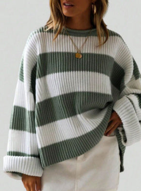 Women's casual striped knit sweater with spandex blend for flexible comfort and versatile everyday fit