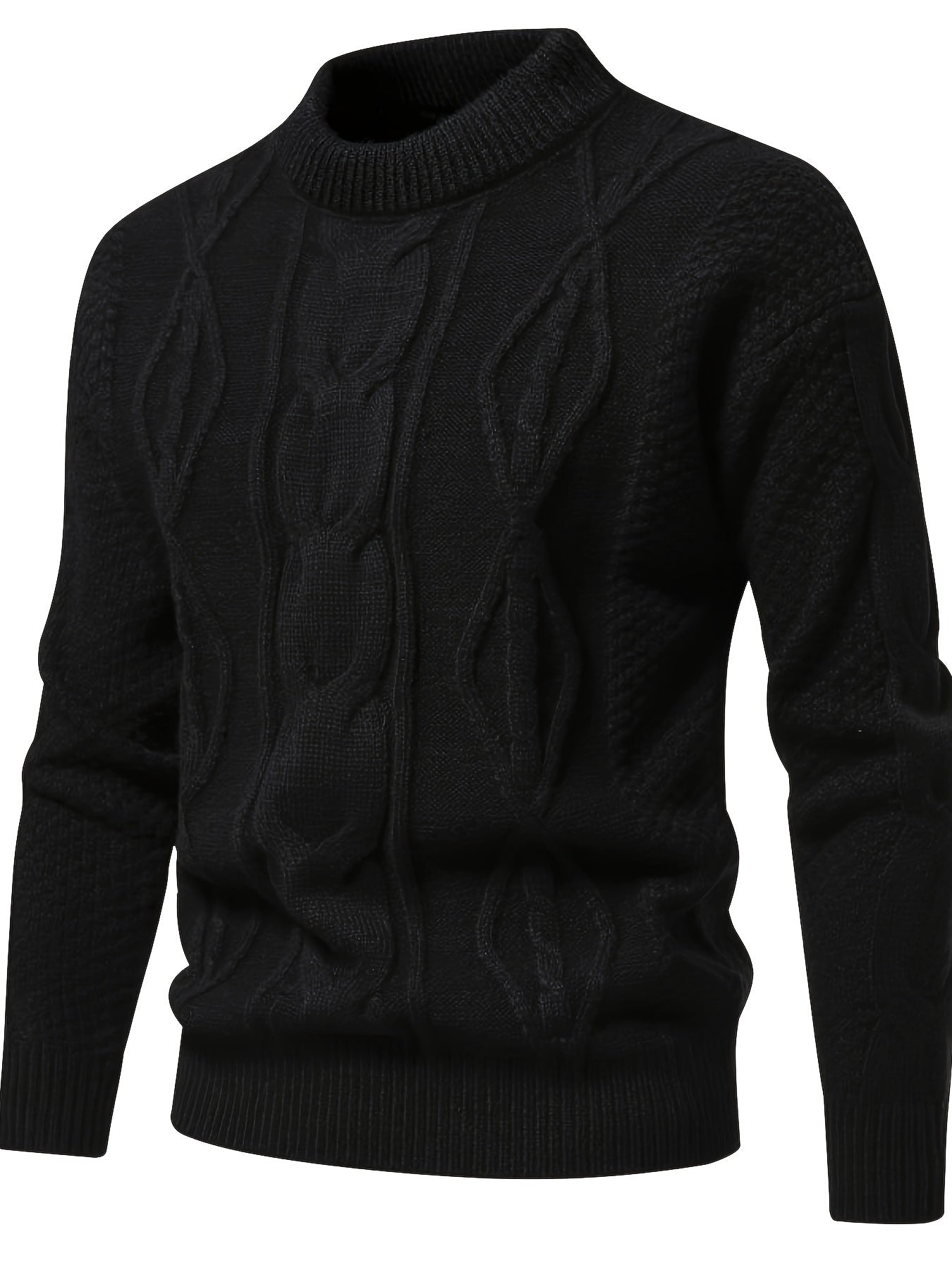 Men's solid knit sweater vintage style round neck monochrome breathable stretchy everyday layer