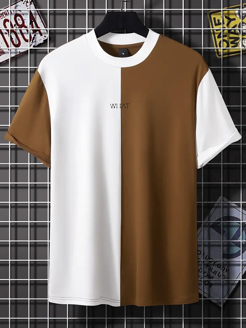 Men's color block crew neck t-shirt short sleeves casual everyday comfort modern fit essential