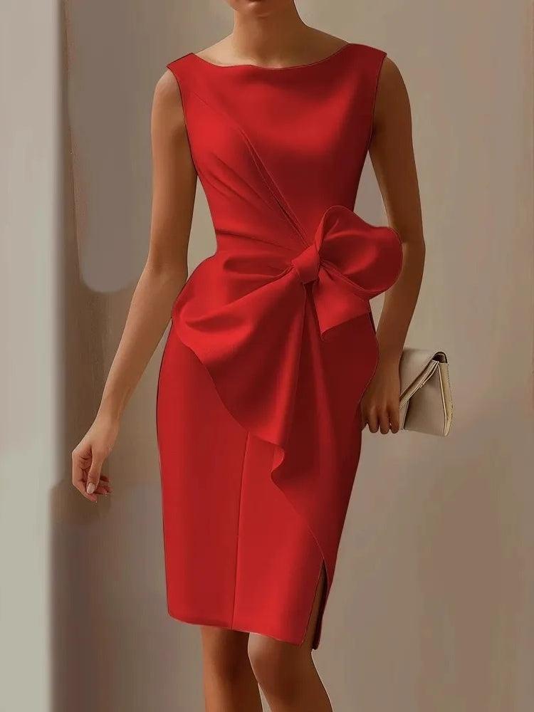 Women's bow tie jacquard dress elegant business A-line silhouette with structured cotton blend fabric