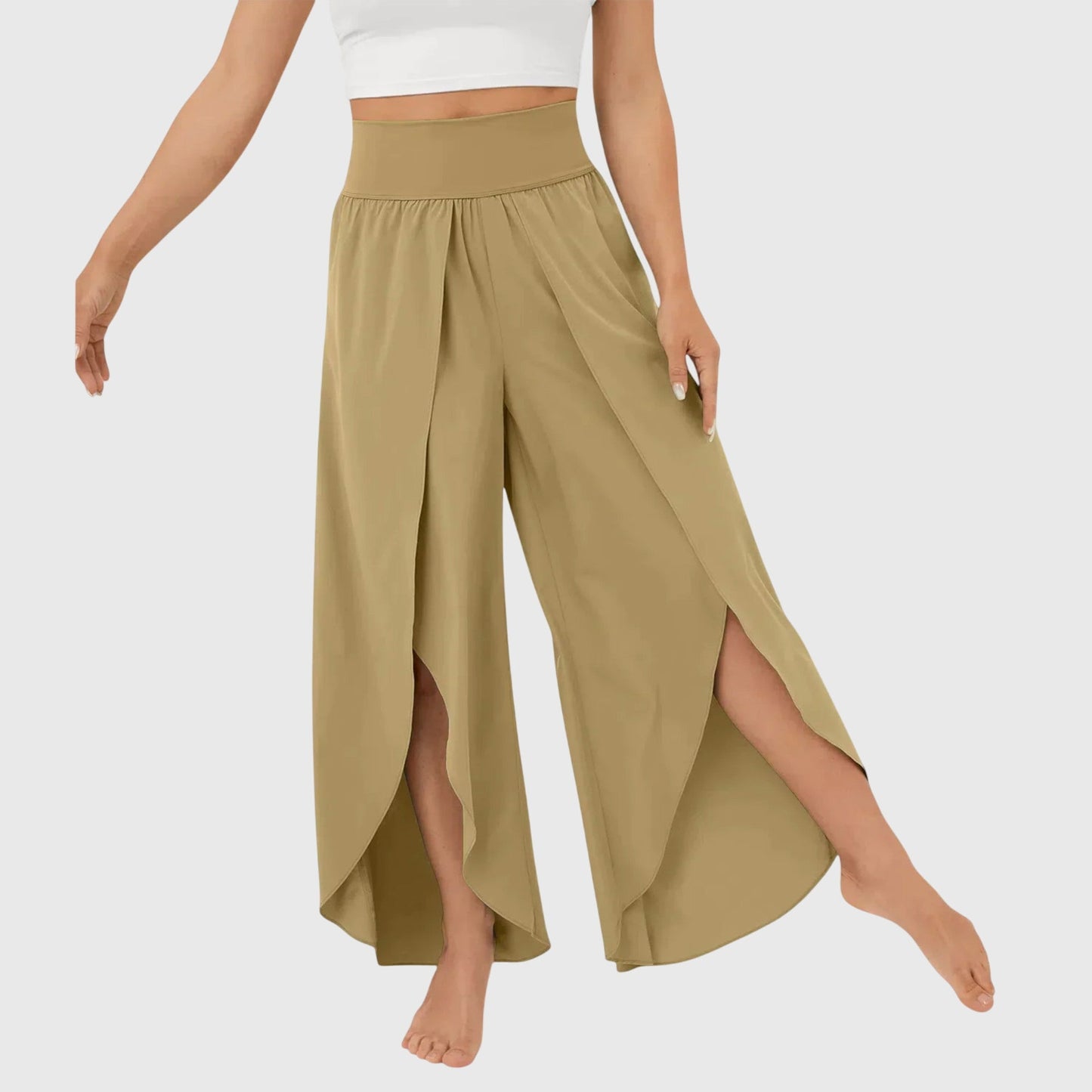 Women's wide leg split hem pants flowing silhouette elongated style versatile everyday wear