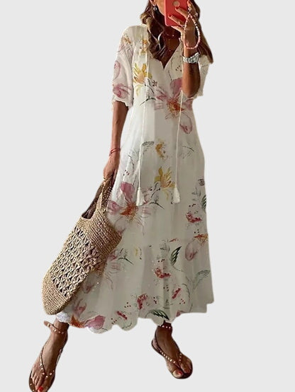 Women's relaxed fit printed summer dress with breezy flowing silhouette for effortless chic style