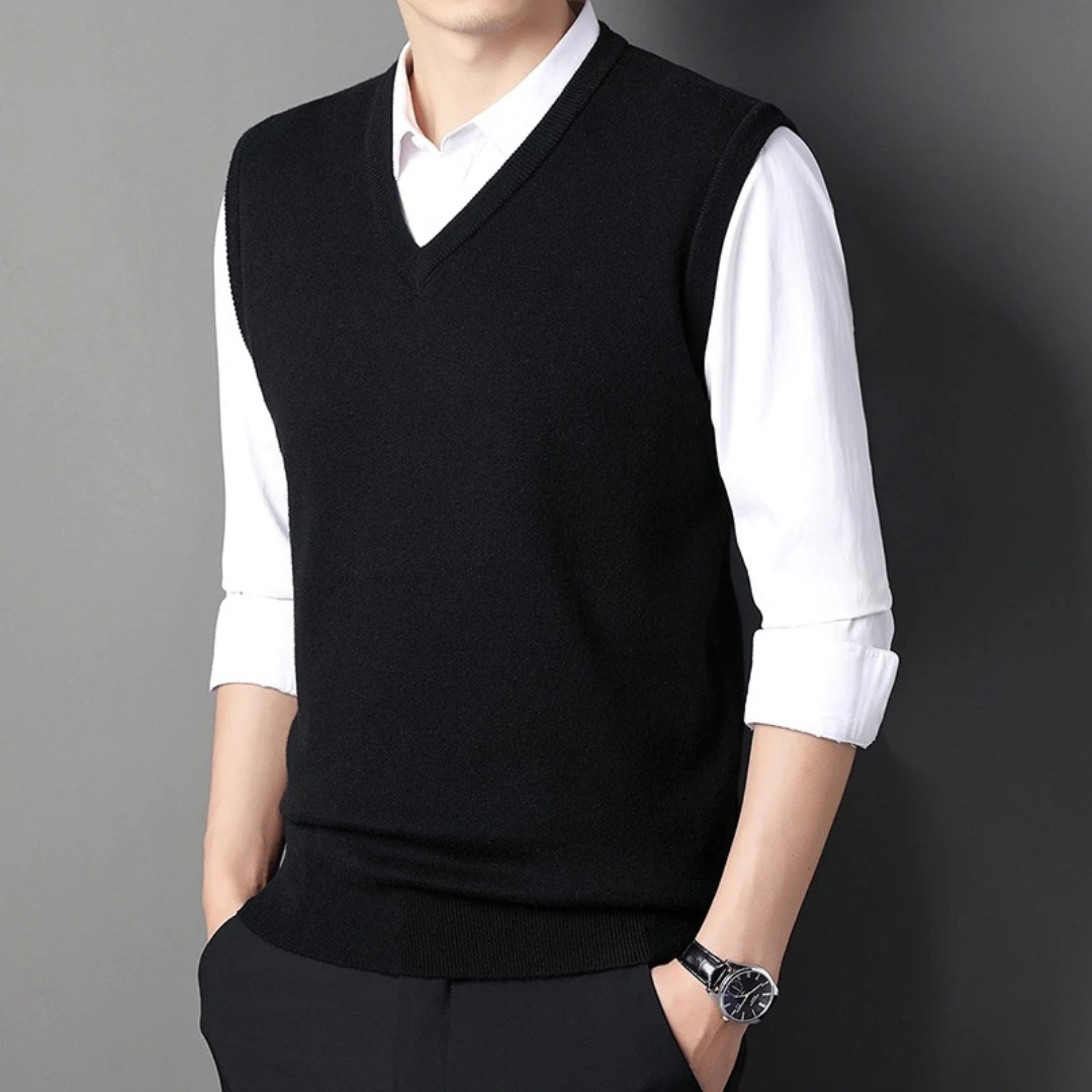 Solid knit sweater vest unisex lightweight breathable layering piece over shirts smart-casual style