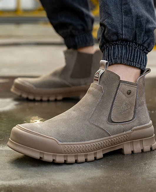 Men's Amir plush-lined boots in neutral tones, cold-weather slip-resistant sole for all-day warmth