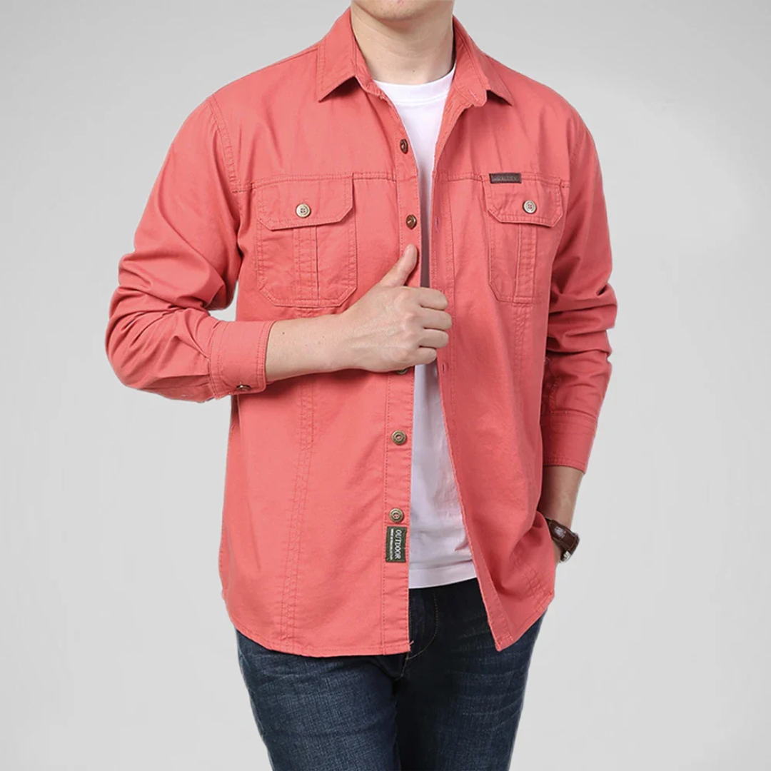 Men's cotton multi-pocket shirt structured relaxed fit versatile work weekend style
