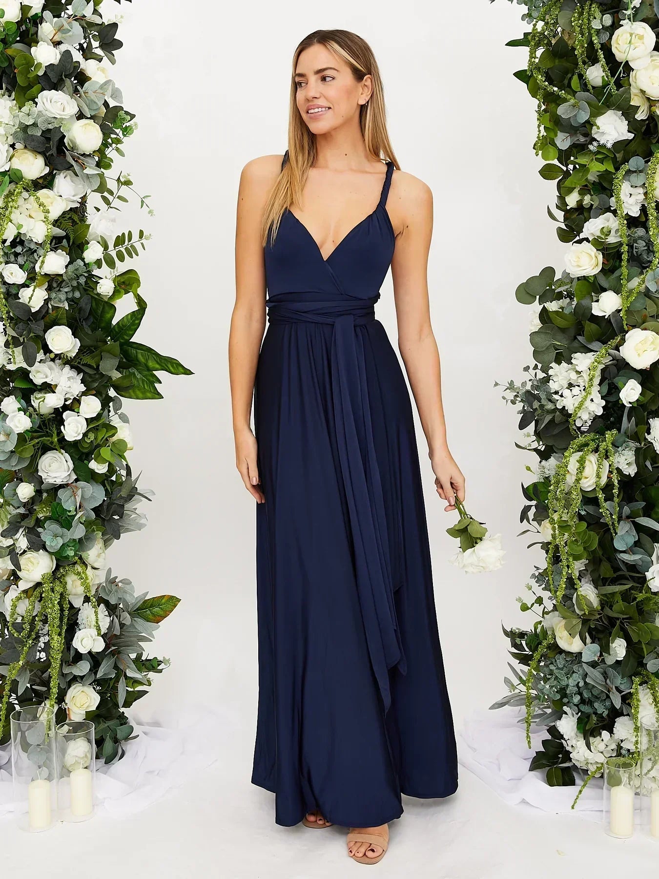 Women's Mae elegant multi-style formal dress, structured silhouette, versatile festive wear with premium drape