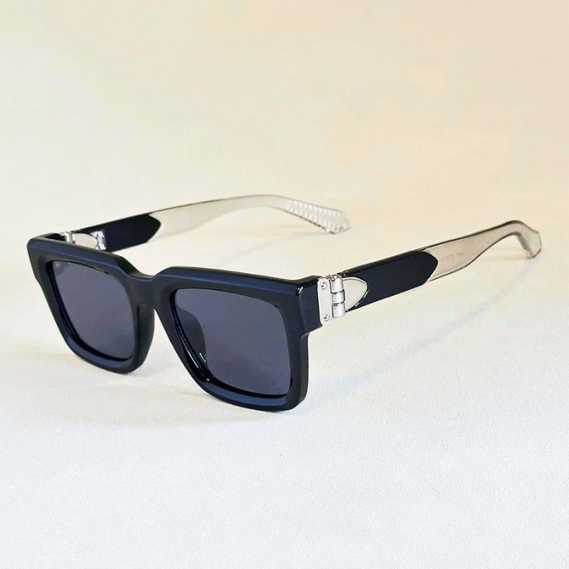 Black square UV400 sunglasses mixed acetate metal frame bold geometric vintage-inspired style