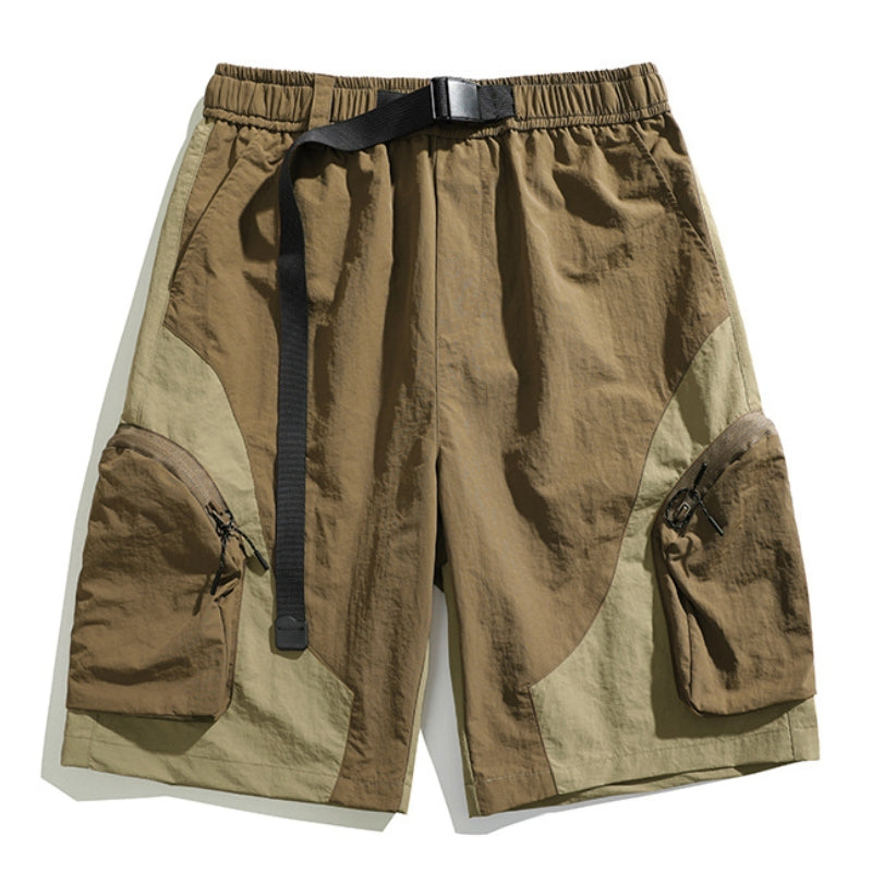 Men's olive green hiking shorts fast-dry nylon built-in belt ample pockets durable outdoor adventure