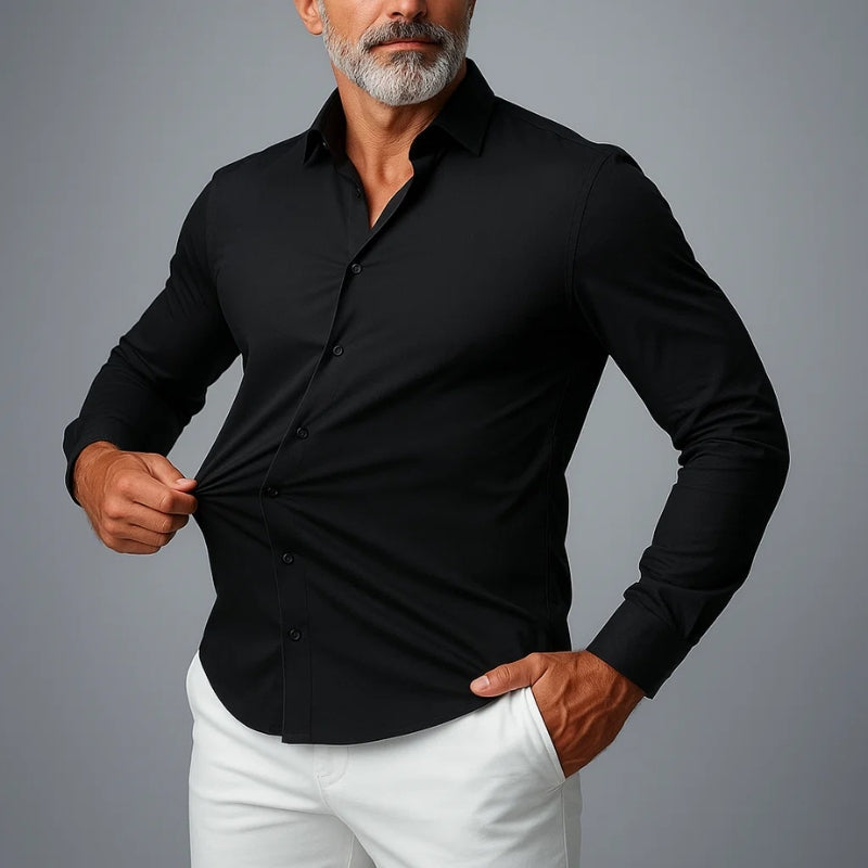 Men's slim fit stretch button-down shirt with classic button front for all-day comfort and versatility