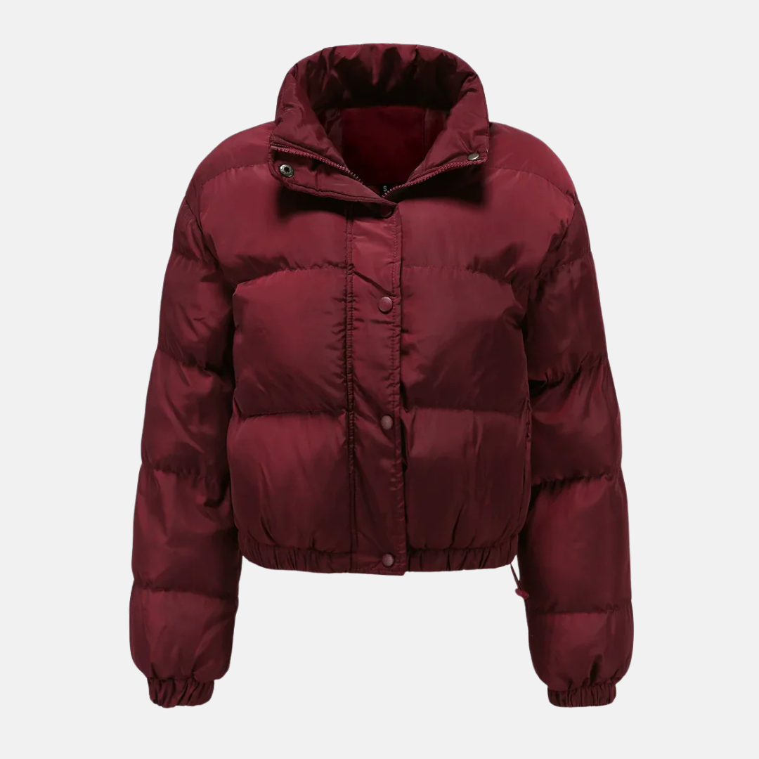 Women's oversized cropped puffer jacket quilted water-resistant button-front warm winter coat
