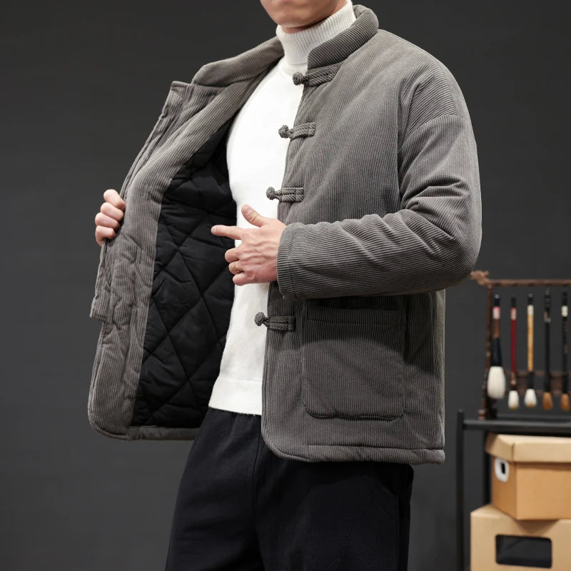 Men's insulated corduroy Tang blazer in plush texture with iconic disc-buckle closure modern fit