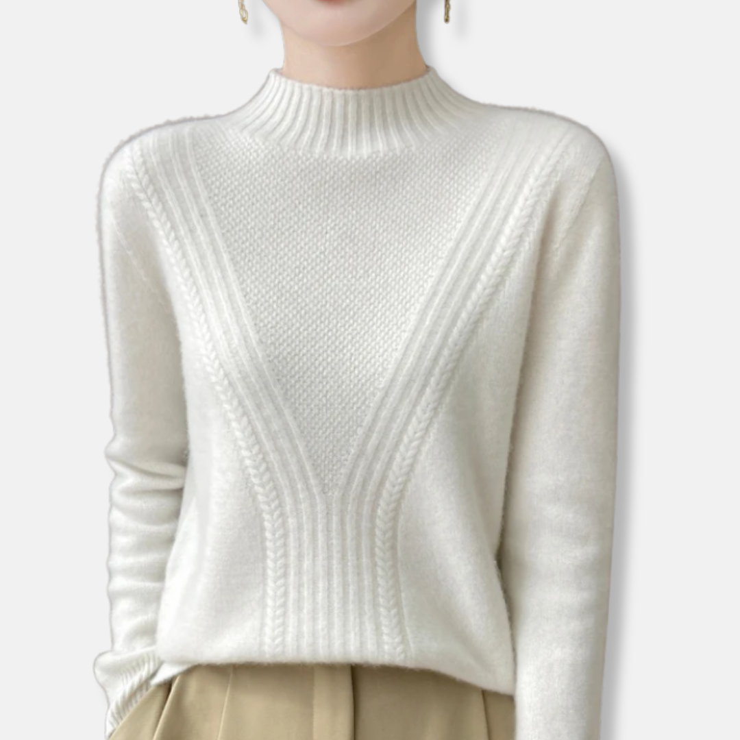 Women's relaxed fit ribbed knit pullover sweater with half-high collar, cozy everyday essential