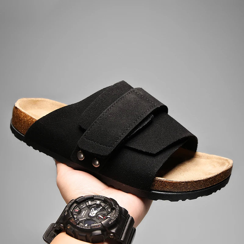 Cavelo suede leather sandal tan dual adjustable straps molded footbed casual slide summer comfort