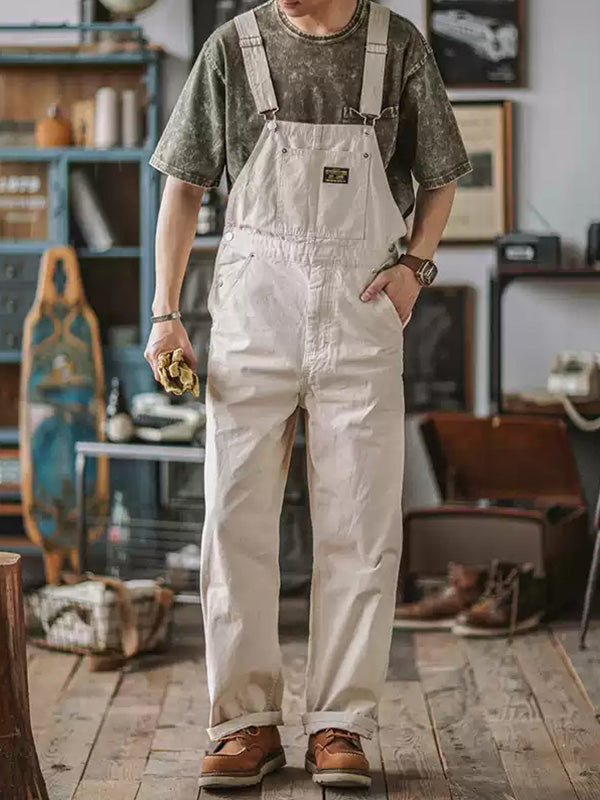Vintage unisex canvas overalls rustic brown cotton jumpsuit with elastic straps workwear style
