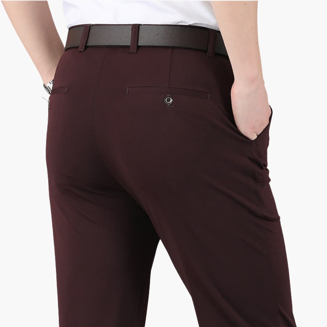 Men's stretch trousers modern fit elastic waistband versatile comfort everyday wear polished look