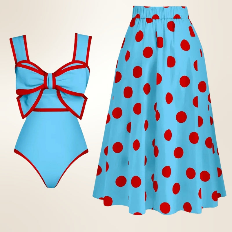 Women's one-piece swimsuit with pull-on skirt defined paneling soft breathable fabric active style