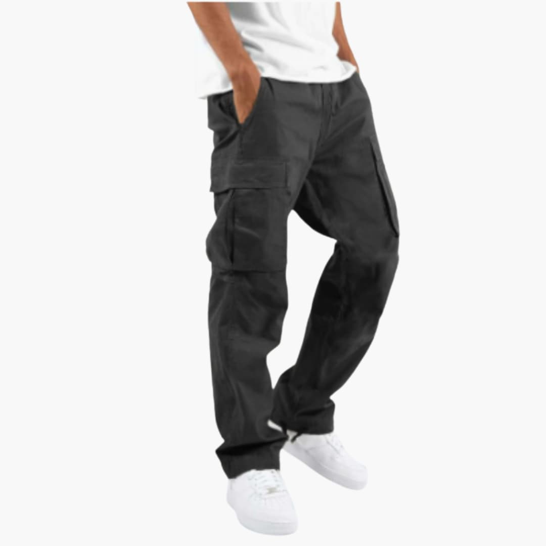Men's wide-leg cargo pants relaxed fit streetwear style with multiple functional pockets everyday comfort