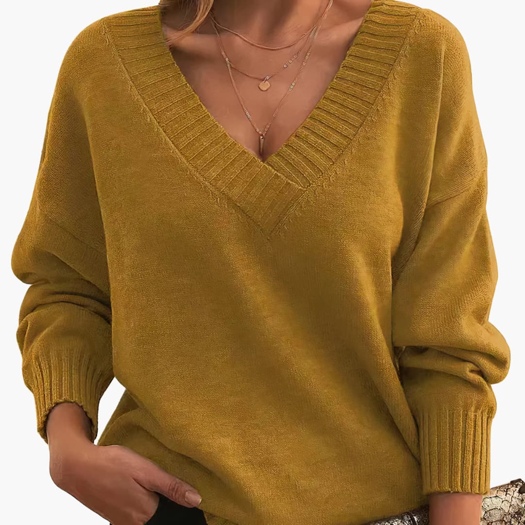 Women's tailored fit V-neck pullover cozy knit top streamlined silhouette for cool days