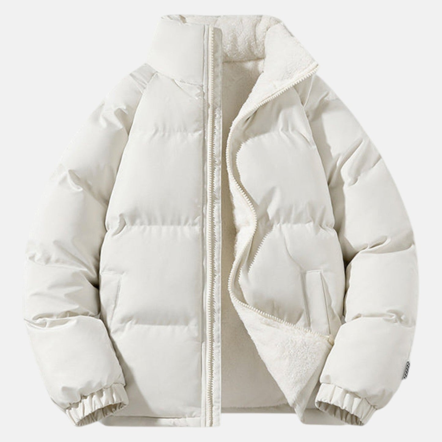 Men's black cotton puffer jacket modern cut high collar windproof insulation cold weather