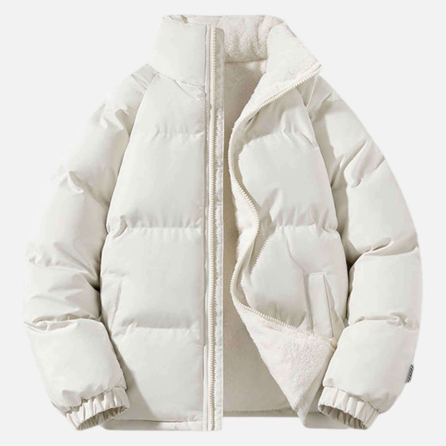 Men's black cotton puffer jacket modern cut high collar windproof insulation cold weather