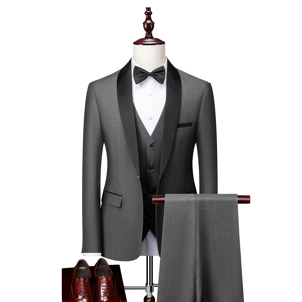 Men's slim fit wool three-piece suit blazer vest trousers elegant modern business attire