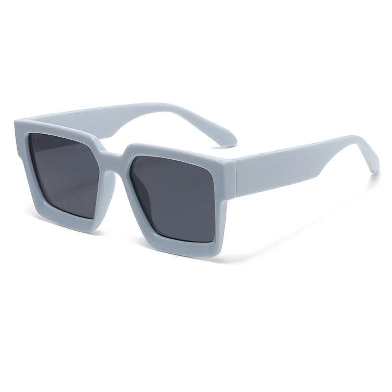 Bold unisex square sunglasses oversized rectangular lenses thick sculpted high gloss acetate frame