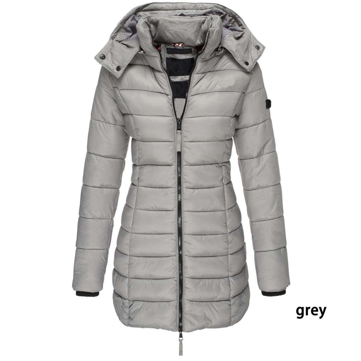 Unisex long quilted puffer jacket with hood, lightweight insulation, streamlined winter silhouette