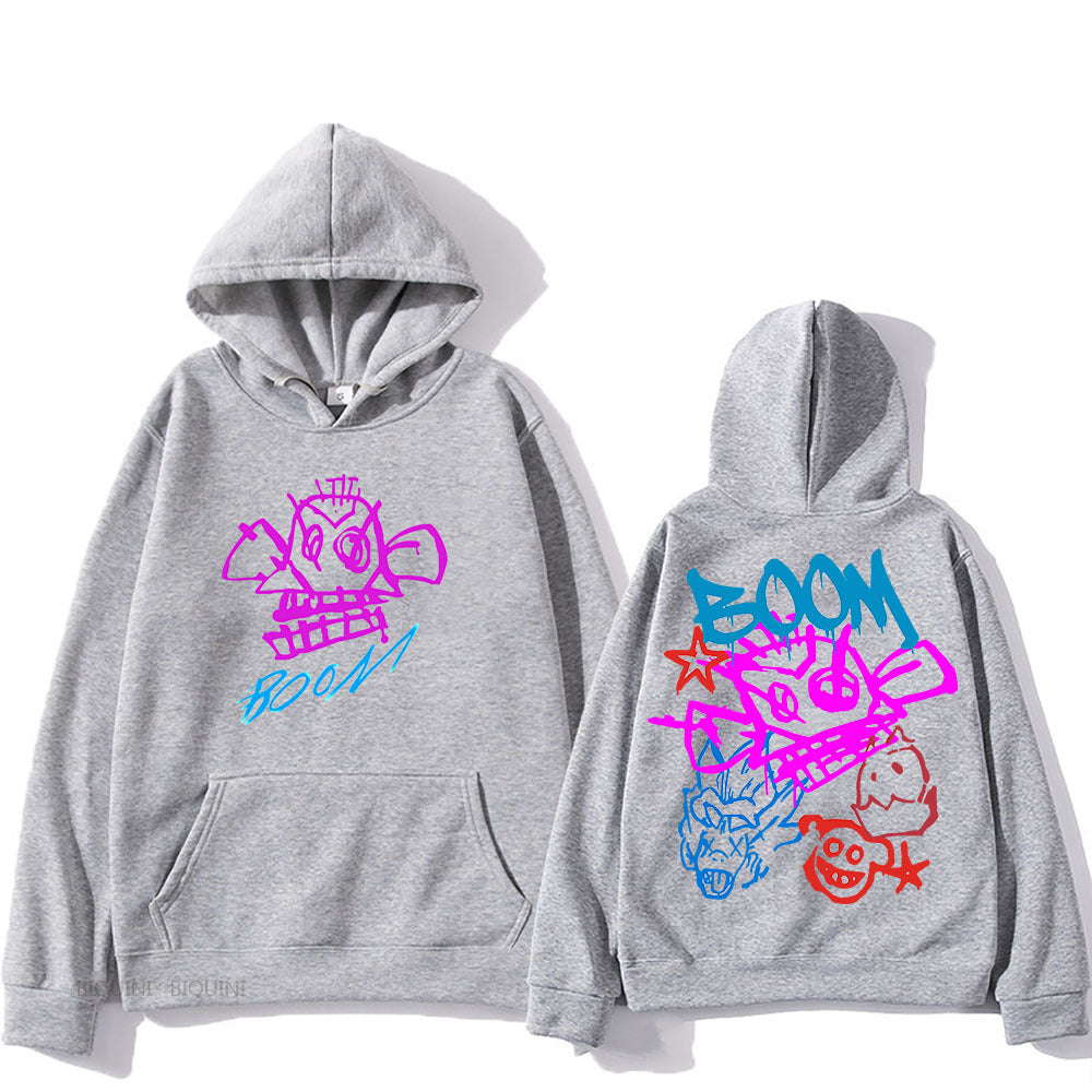 Arcane Jinx cartoon print long sleeve hoodie blue graphic polyester soft vibrant fandom pullover