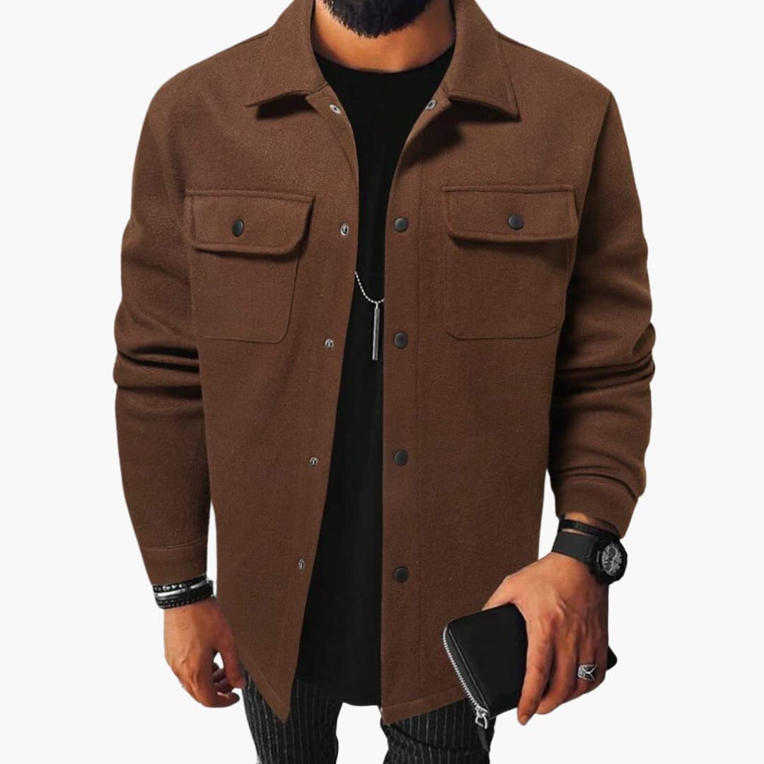 Men's casual button-front shirt with chest pockets, long sleeves, classic collar for autumn layering