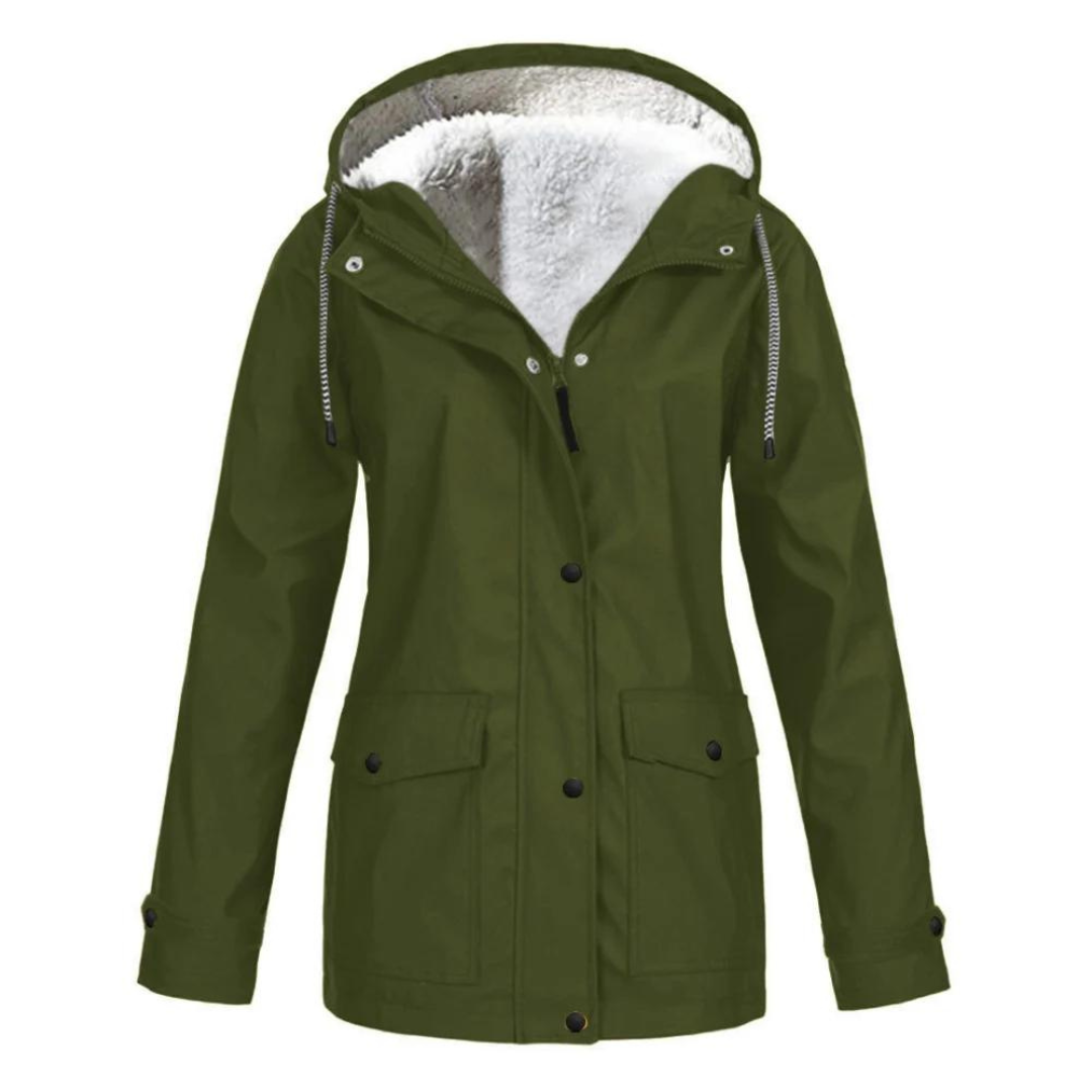 Women's long hooded rain jacket in versatile cut with adjustable details for all-weather protection