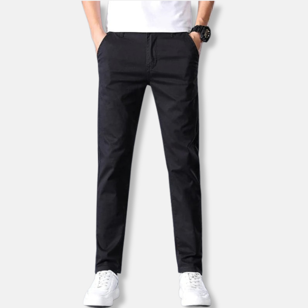 Men's slim fit chino pants ankle-length tapered cut with zip fly and side pockets